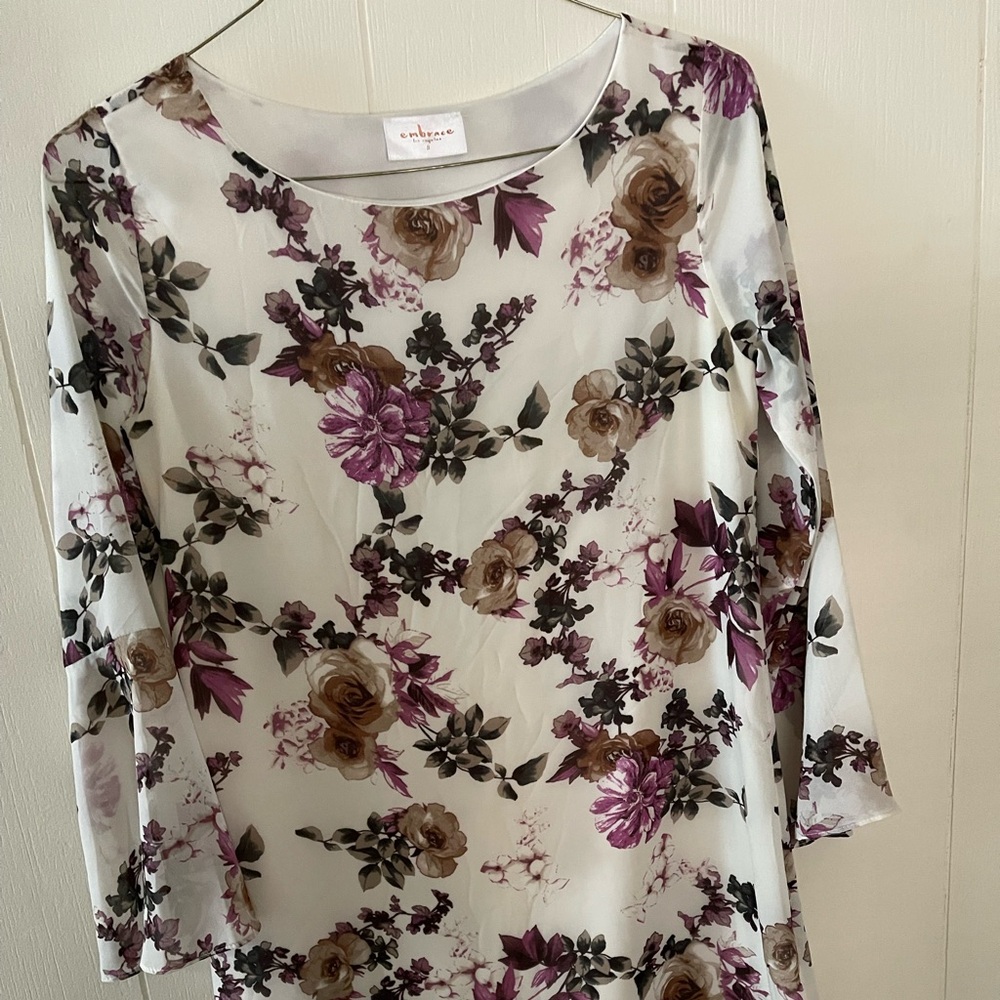 White with purple floral dress